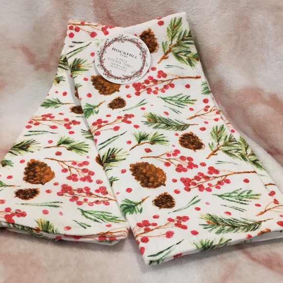Rockhill Home Pine & Berries Christmas Holiday Kitchen Towel Set of 2 NWT cotton - Picture 8 of 9